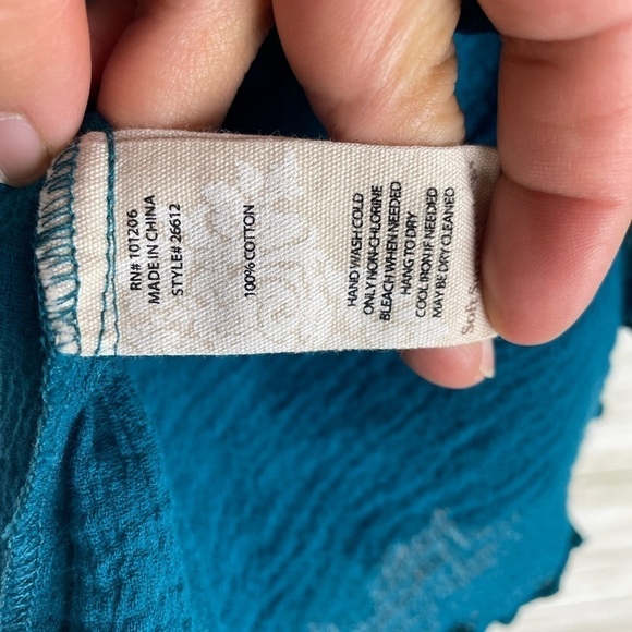 Soft Surroundings Teal Lettuce Hem Layered Gauzy Cotton Tee - Picture 4 of 6